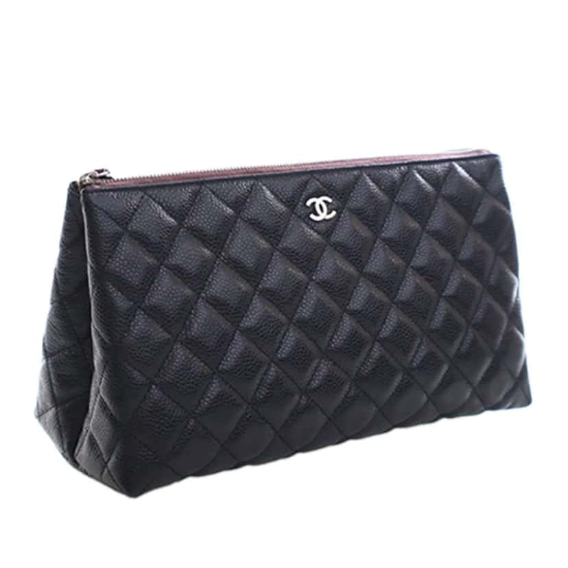 Chanel CC Quilted Caviar Toiletry Pouch Black Leather Good condition - Inside View