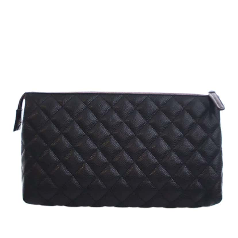 Chanel CC Quilted Caviar Toiletry Pouch Black Leather Good condition - Model View