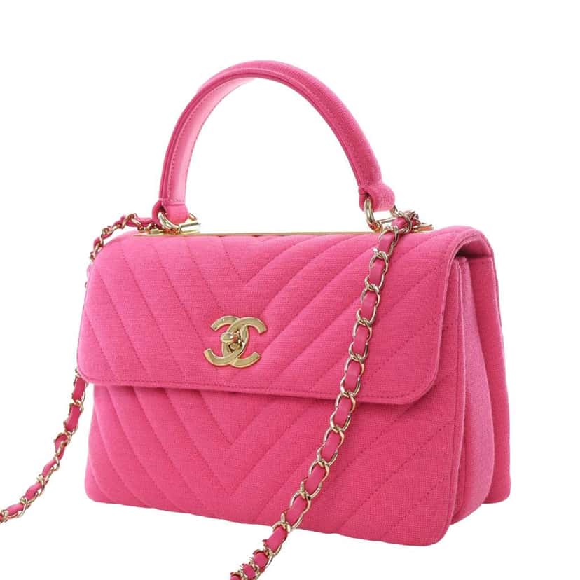 Chanel Small Chevron Jersey Trendy CC Top Handle Flap Pink Cotton Very good condition - Inside View