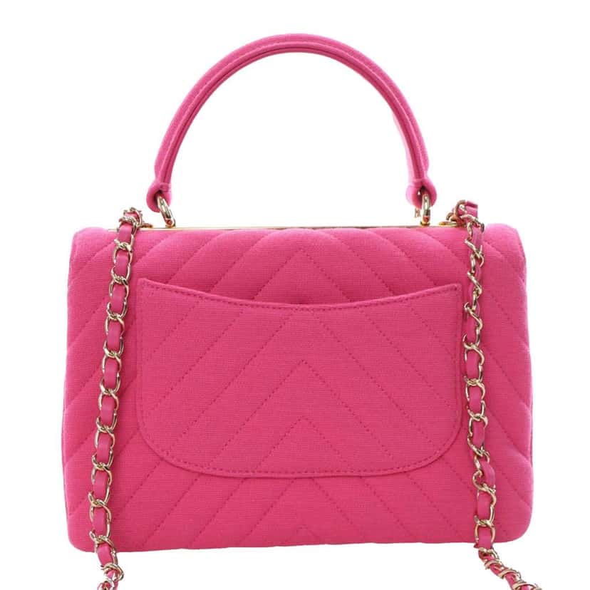 Chanel Small Chevron Jersey Trendy CC Top Handle Flap Pink Cotton Very good condition - Model View