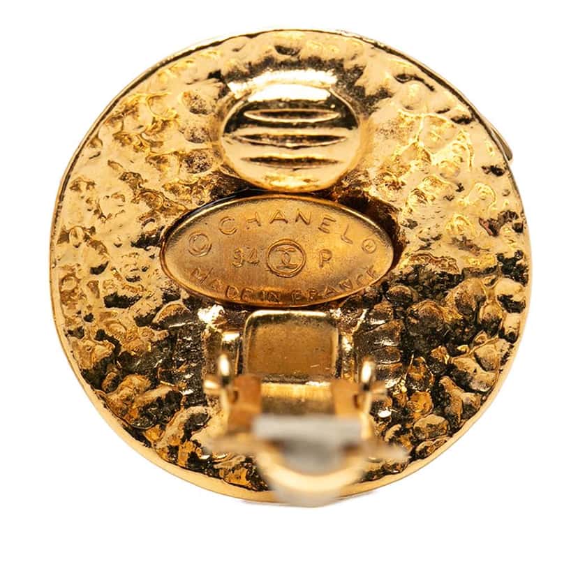 Chanel CC Gold Plated Round Clip on Earrings Gold Metal Good condition - Inside View