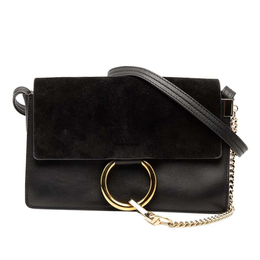 Chloé Small Suede and Calfskin Faye Crossbody Black Leather Good condition - Front View