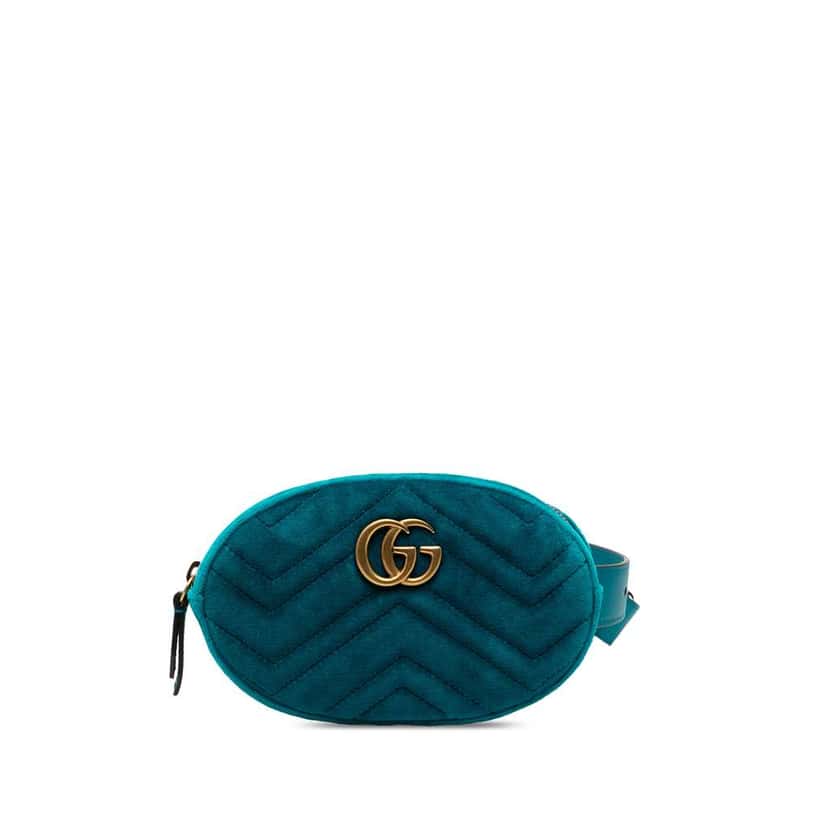 Gucci GG Marmont Velvet Matelasse Belt Bag Blue Velvet Very good condition - Front View