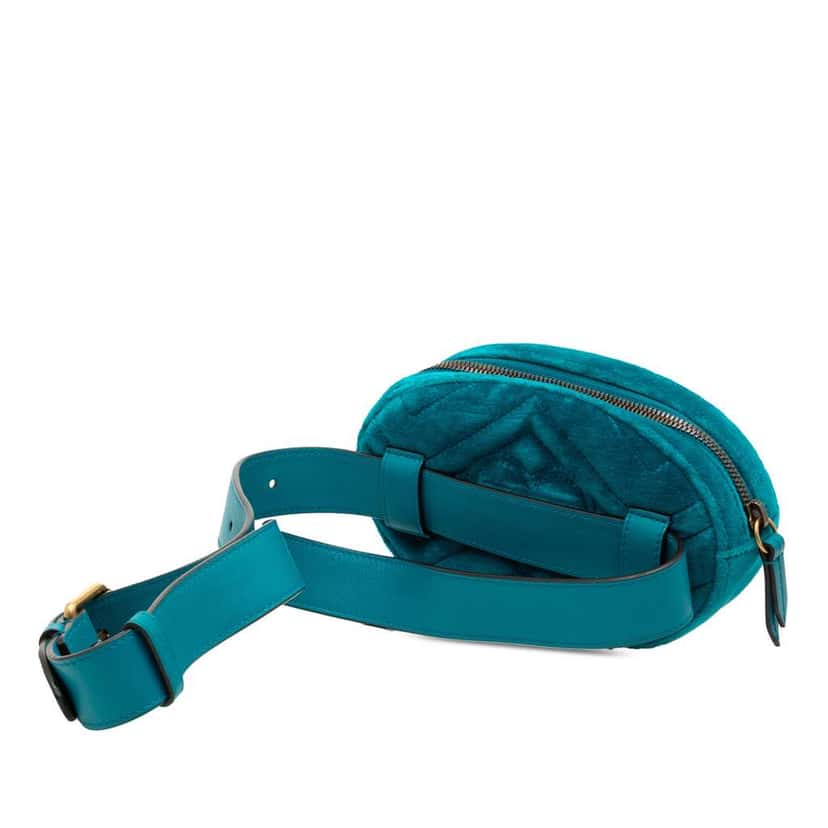 Gucci GG Marmont Velvet Matelasse Belt Bag Blue Velvet Very good condition - Back View