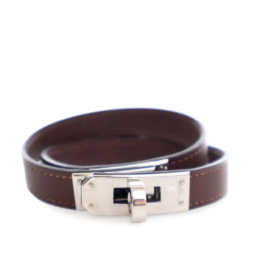 Hermès Swift Kelly Double Tour Bracelet Brown Leather Good condition - Front View