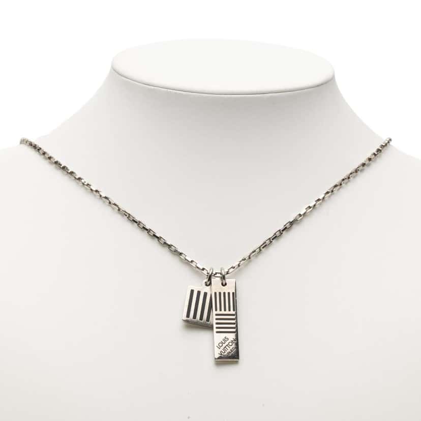 Louis Vuitton Palladium Plated Damier Black Necklace Silver Metal Good condition - Box View