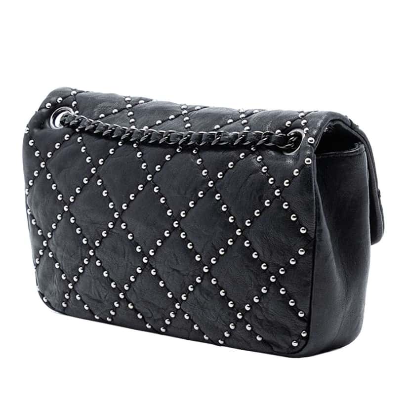 Chanel Small Quilted Distressed Calfskin Studded Metal Beauty Flap Black Leather Good condition - Back View