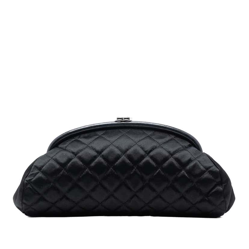 Chanel Quilted Satin Timeless Clutch Black Satin Good condition - Front View