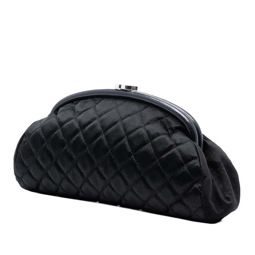 Chanel Quilted Satin Timeless Clutch Black Satin Good condition - Back View