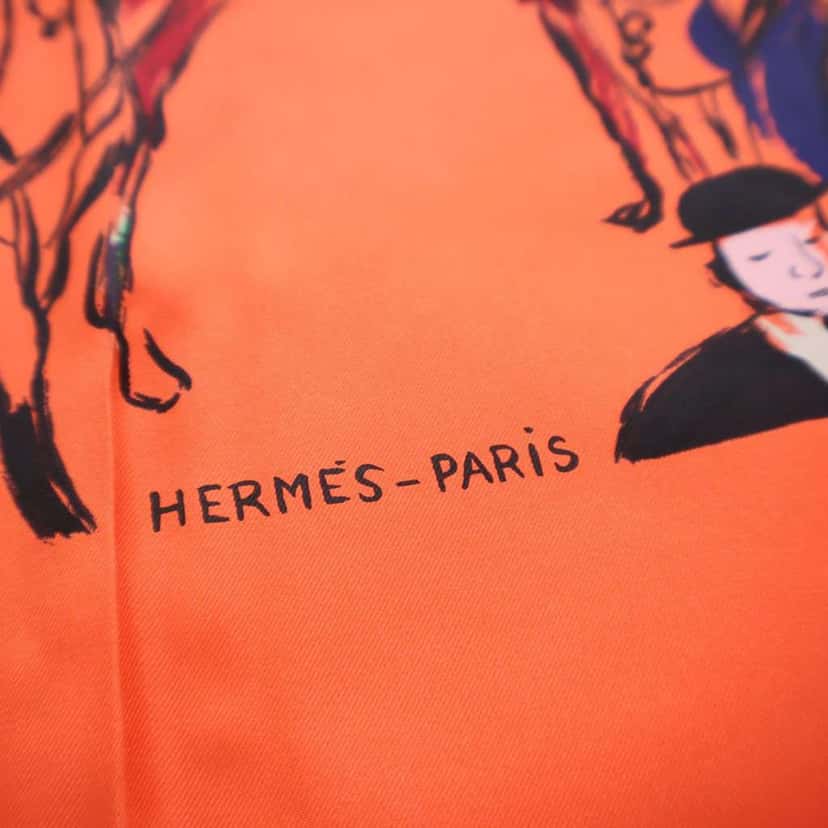 Hermès Paddock Silk Scarf 90 Orange Silk Good condition - Back View