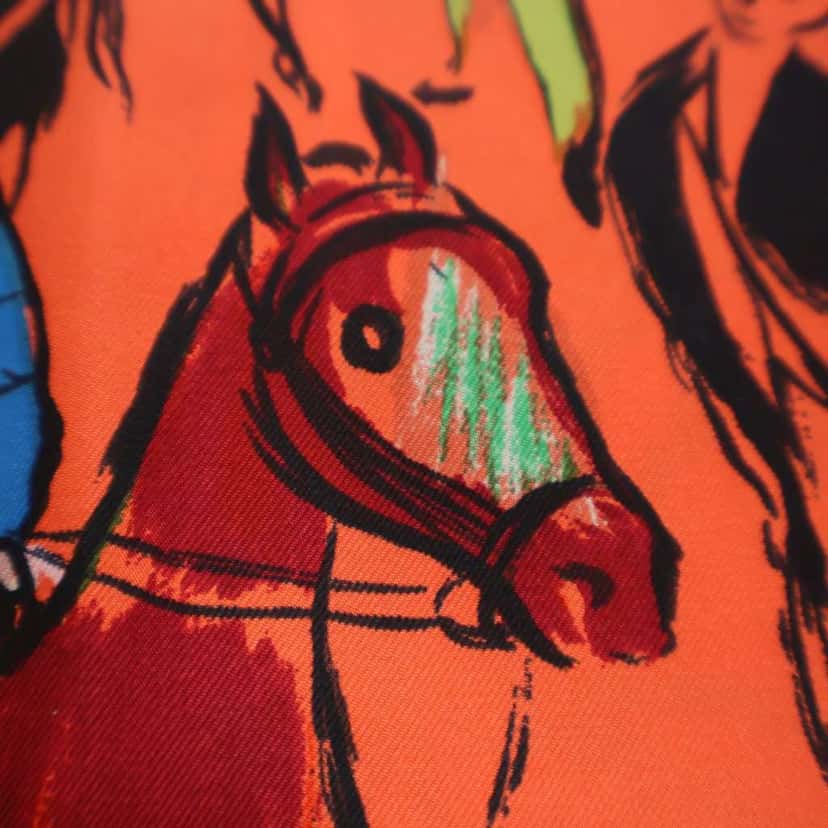 Hermès Paddock Silk Scarf 90 Orange Silk Good condition - Inside View