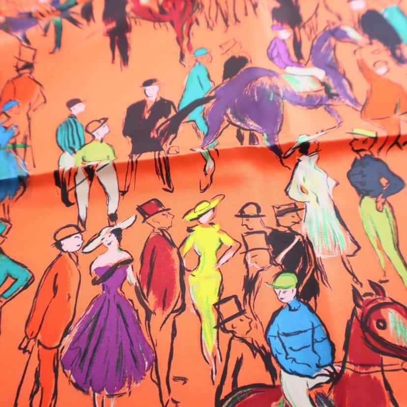 Hermès Paddock Silk Scarf 90 Orange Silk Good condition - Box View