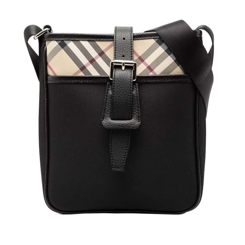Burberry Nova Check Trimmed Canvas Crossbody Black Very good condition - Front View
