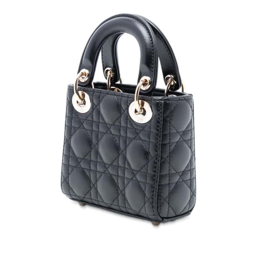 Dior Micro Lambskin Cannage Lady Dior Black Leather Good condition - Back View