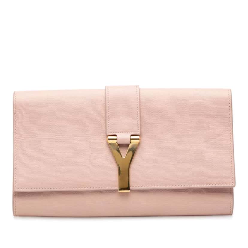Saint Laurent Textured Leather Chyc Ligne Clutch Brown Leather Very good condition - Front View