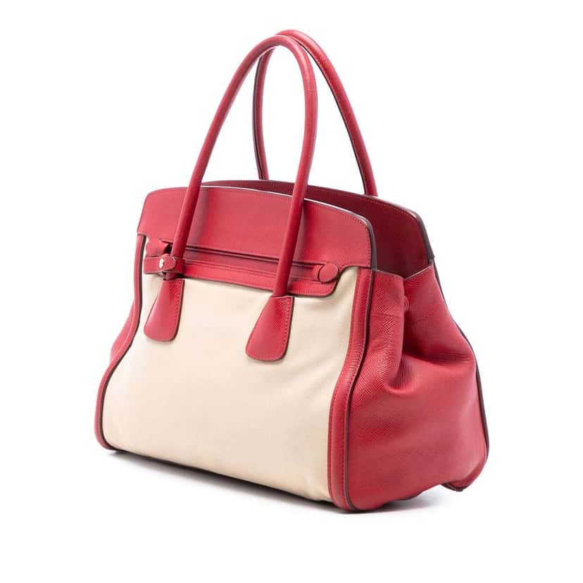 Prada Bicolor Saffiano Cuir Trimmed Canvas Satchel Brown Canvas Good condition - Back View