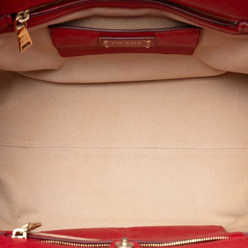 Prada Bicolor Saffiano Cuir Trimmed Canvas Satchel Brown Canvas Good condition - Model View