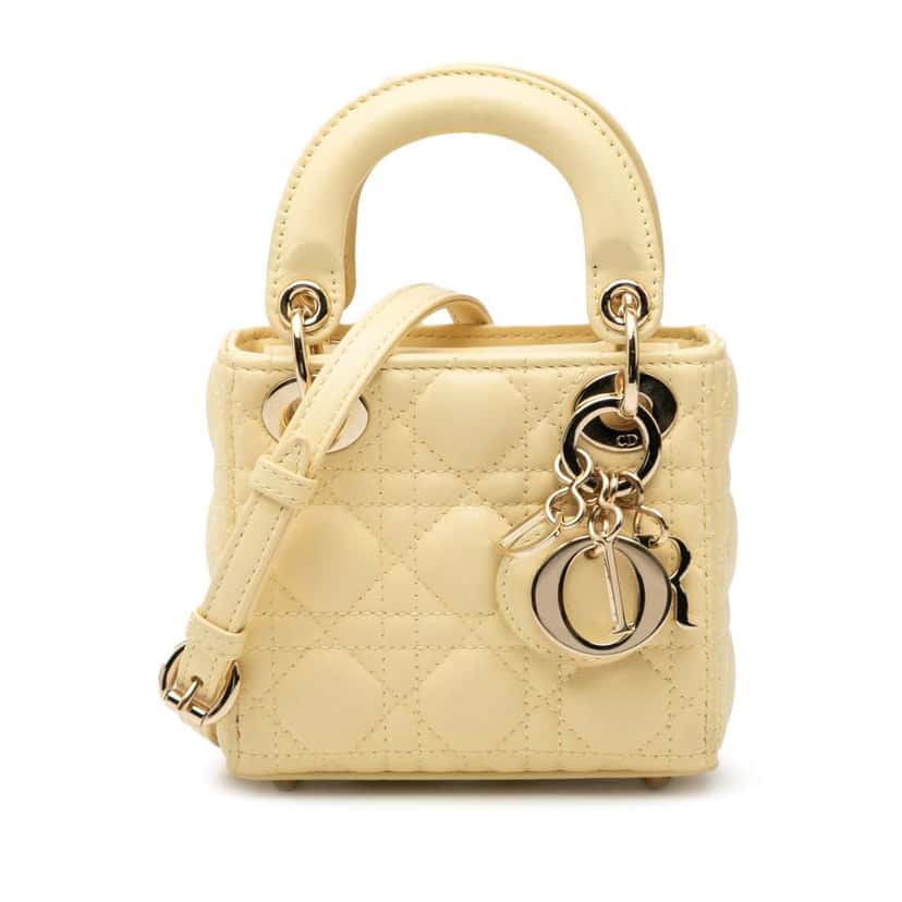 Dior Micro Lambskin Cannage Lady Dior Yellow Leather Good condition - Front View