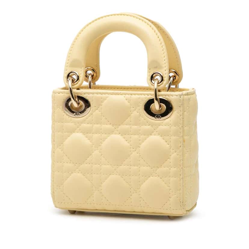 Dior Micro Lambskin Cannage Lady Dior Yellow Leather Good condition - Back View