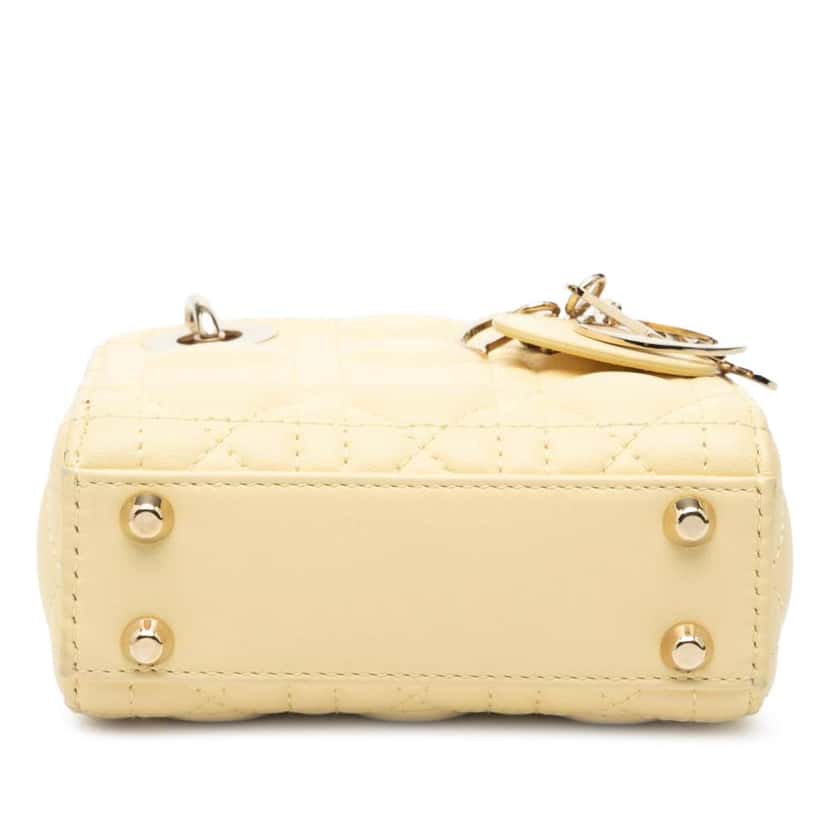 Dior Micro Lambskin Cannage Lady Dior Yellow Leather Good condition - Inside View