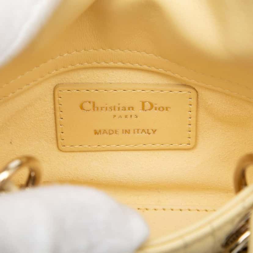 Dior Micro Lambskin Cannage Lady Dior Yellow Leather Good condition - Box View