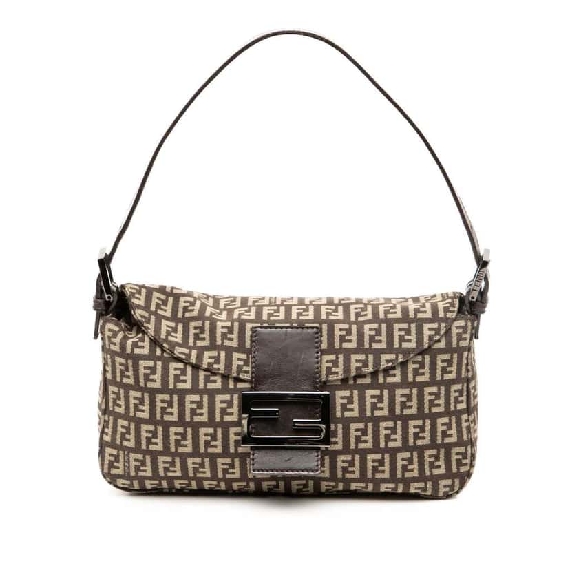 Fendi Zucchino Canvas Double Flap Shoulder Bag Brown Canvas Good condition - Front View