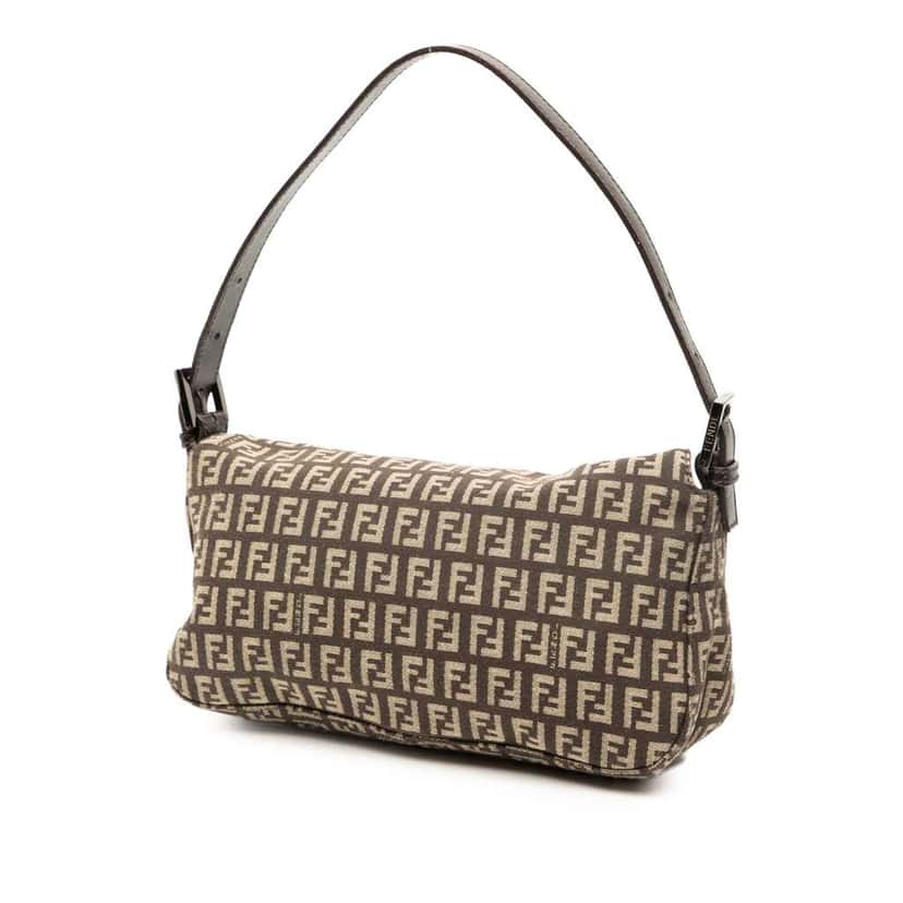 Fendi Zucchino Canvas Double Flap Shoulder Bag Brown Canvas Good condition - Back View
