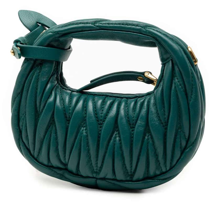 Miu Miu Micro Nappa Matelasse Wander Bag Green Leather Very good condition - Back View