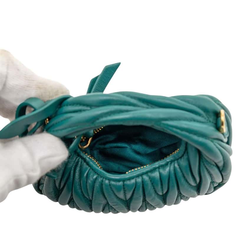 Miu Miu Micro Nappa Matelasse Wander Bag Green Leather Very good condition - Model View