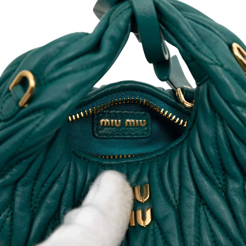 Miu Miu Micro Nappa Matelasse Wander Bag Green Leather Very good condition - Box View