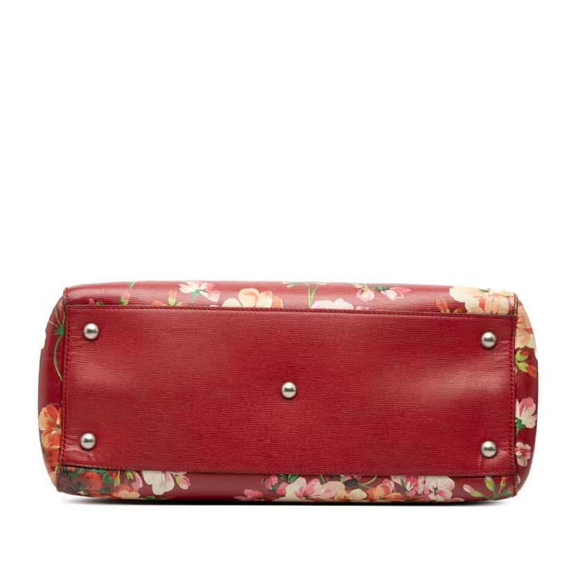Gucci Medium Calfskin Blooms Bamboo Shopper Satchel Red Leather Very good condition - Inside View