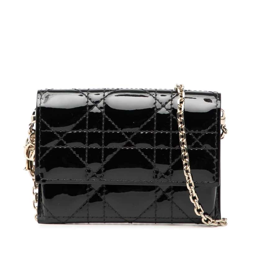 Dior Nano Patent Cannage Lady Dior Chain Convertible Belt Pouch Black Leather Good condition - Front View