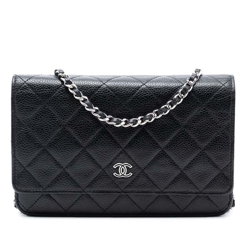 Chanel CC Quilted Caviar Wallet on Chain Black Leather Good condition - Front View