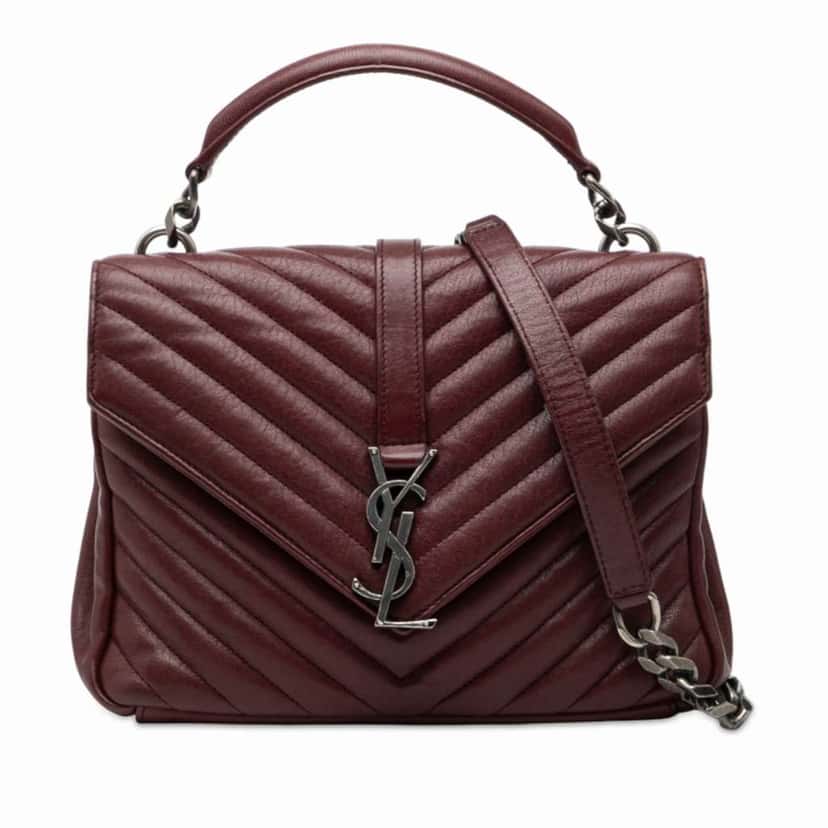 Saint Laurent Medium Quilted Chevron Sheepskin College Satchel Red Leather Good condition - Front View