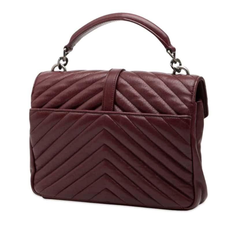 Saint Laurent Medium Quilted Chevron Sheepskin College Satchel Red Leather Good condition - Back View