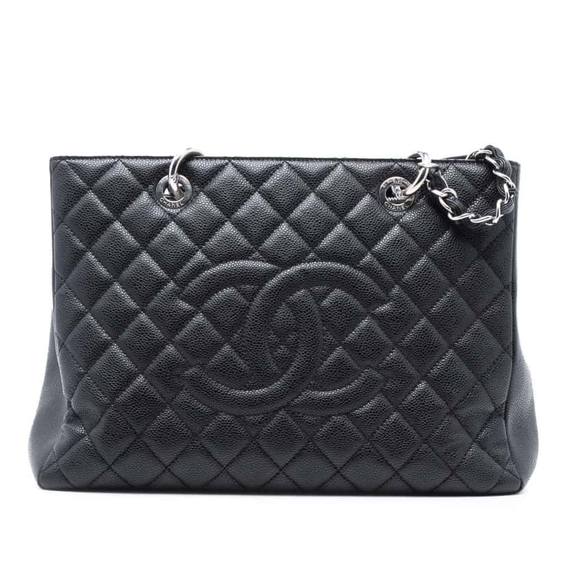 Chanel Caviar Grand Shopping Tote Black Leather Good condition - Front View