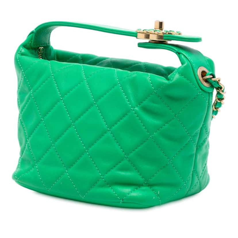 Chanel Small Quilted Lambskin Perfect Meeting Hobo Green Leather Very good condition - Back View