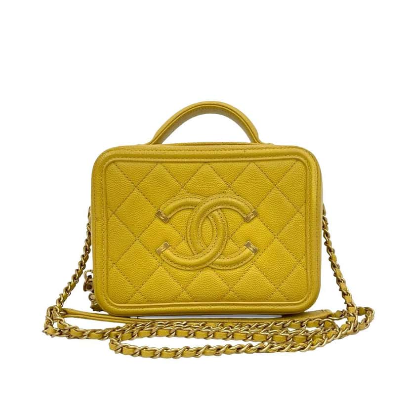 Chanel Small Caviar CC Filigree Vanity Bag Yellow Leather Very good condition - Front View