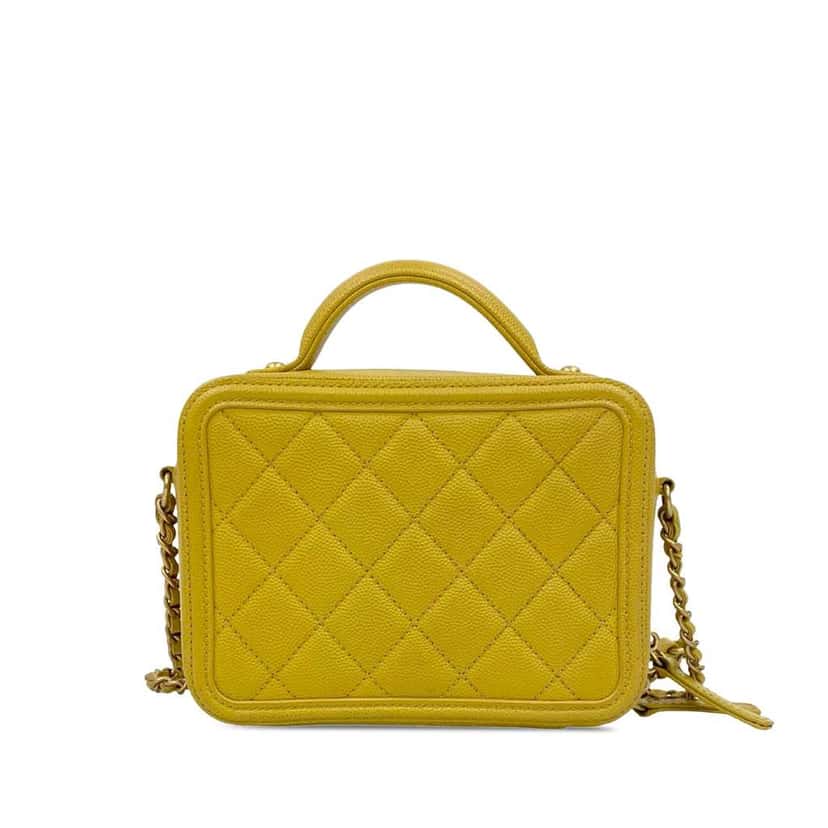 Chanel Small Caviar CC Filigree Vanity Bag Yellow Leather Very good condition - Back View