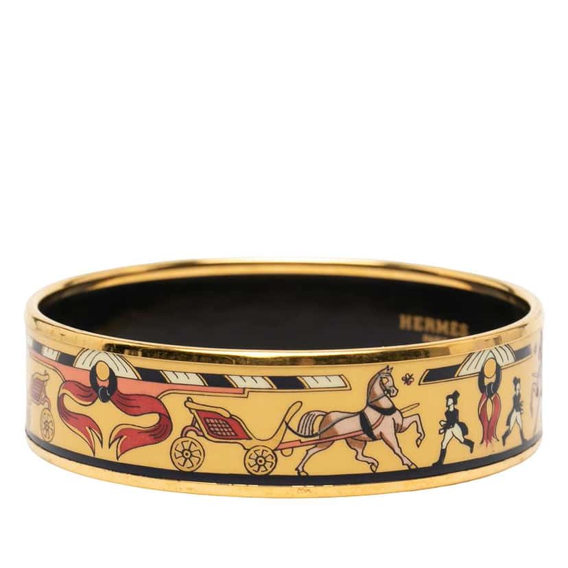 Hermès Wide Enamel Horse Carriage Bangle 65 Yellow Very good condition - Back View