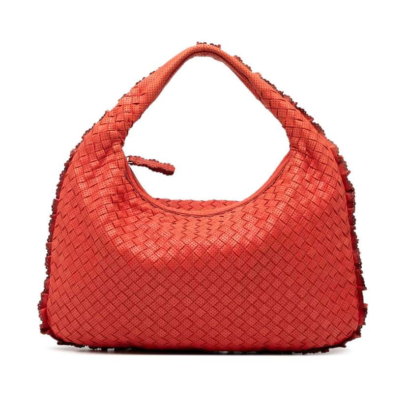Bottega Veneta Small Perforated Nappa Intrecciato Veneta Hobo Red Leather Good condition - Front View