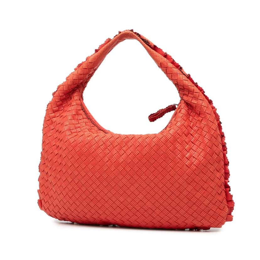 Bottega Veneta Small Perforated Nappa Intrecciato Veneta Hobo Red Leather Good condition - Back View