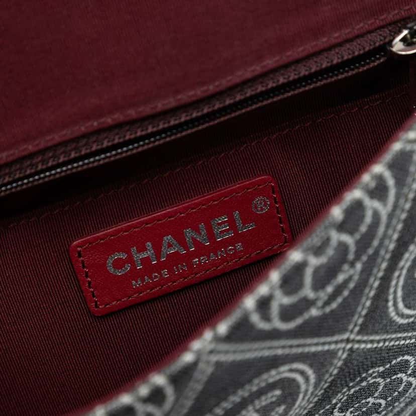 Chanel Camellia Printed Canvas Double Side Flap Grey Canvas Very good condition - Box View