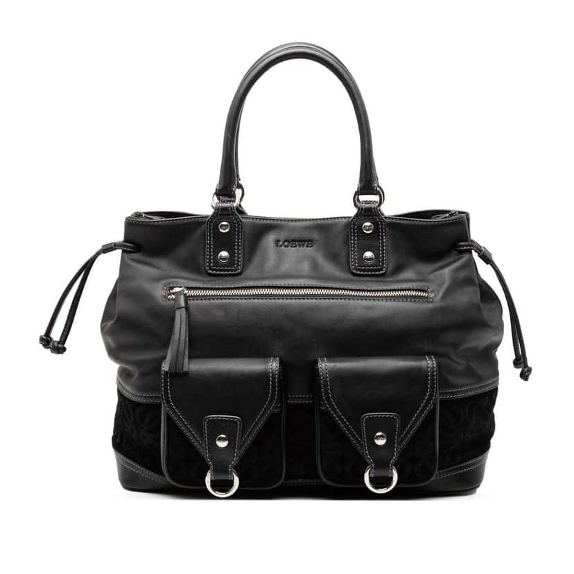 Loewe Calfskin and Suede Anagram Pocket Tote Black Leather Good condition - Front View