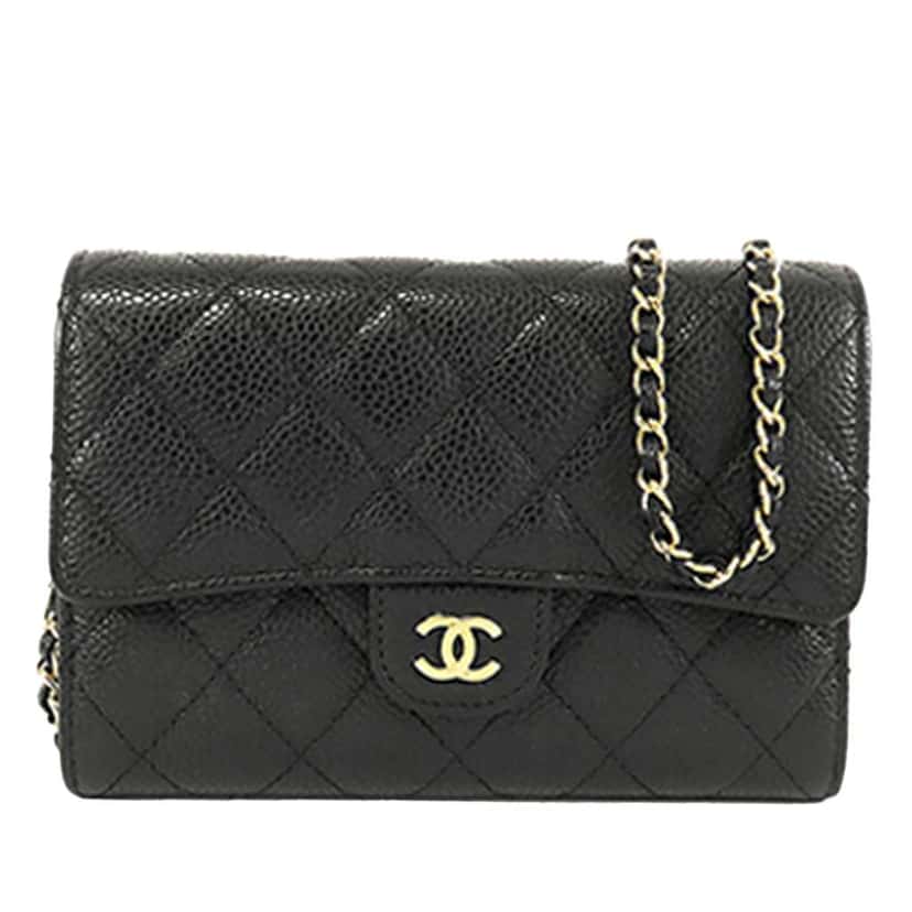 Chanel Classic Caviar Flap Wallet on Chain Black Leather Good condition - Front View