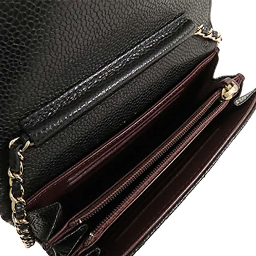 Chanel Classic Caviar Flap Wallet on Chain Black Leather Good condition - Inside View