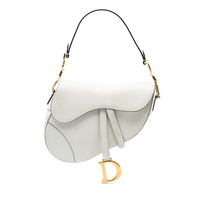 Dior Grained Calfskin Saddle Bag White Leather Very good condition - Front View