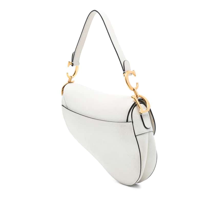 Dior Grained Calfskin Saddle Bag White Leather Very good condition - Back View