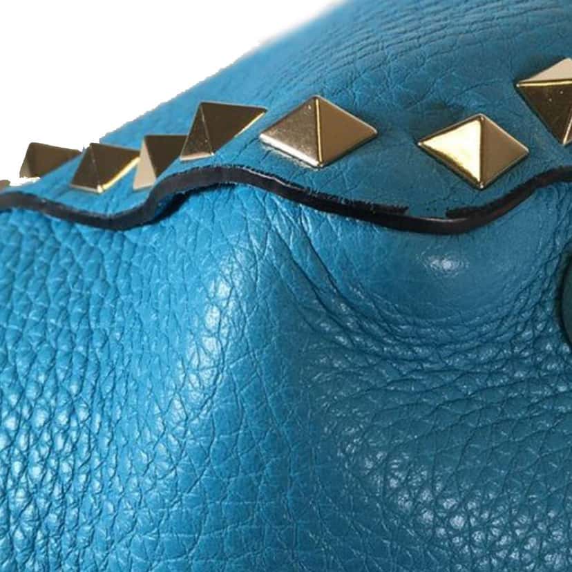 Valentino Small Grained Calfskin Rockstud Trapeze Satchel Blue Leather Very good condition - Box View