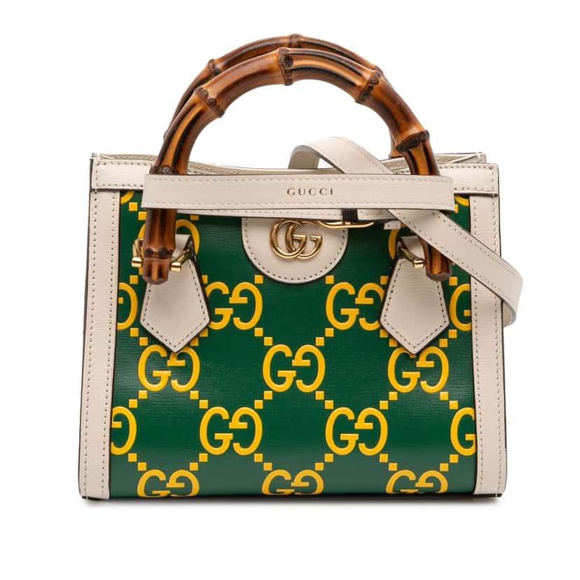 Gucci Mini Leather Bamboo GG Diana Satchel Green Leather Very good condition - Front View